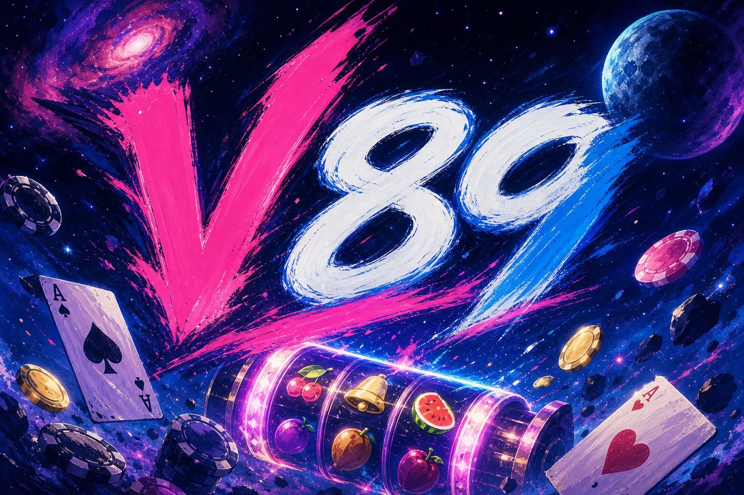 Tampilan beranda V89 dengan pilihan hiburan digital dan informasi hadiah pendaftaran